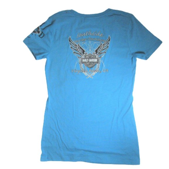 Harley Davidson Blue Legendary Journey Shirt Women's Size Small Virginia Beach - Picture 5 of 6